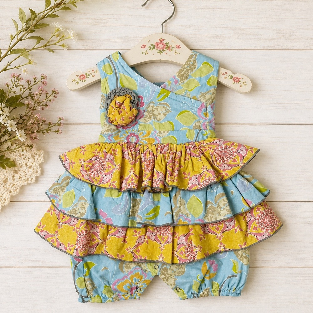 Mustard Pie Baby Girl Floral Ruffle Romper 9M Boho Boutique